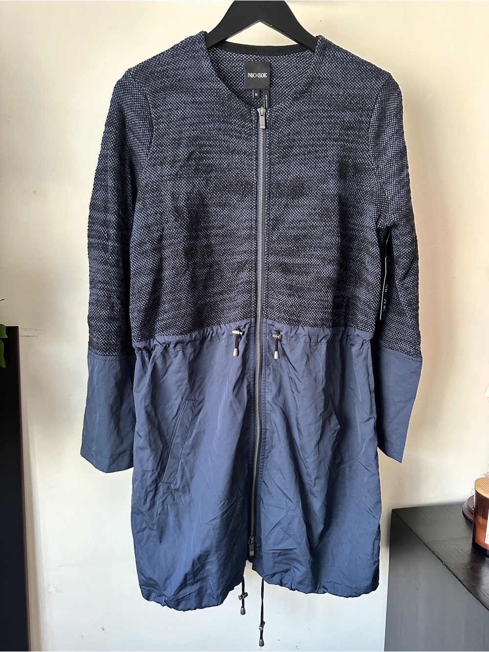 NIC+ZOE Two-Tone Navy Mixed-Media Trench Coat
